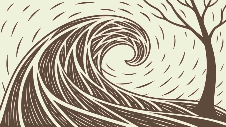 Abstract Wavy Pattern with Trees and River Flow, vector design Generative AI