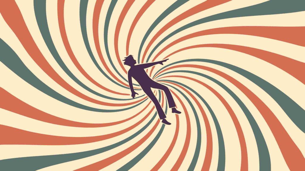 Retro Swirl Background with Person Surfing, vector design Generative AI