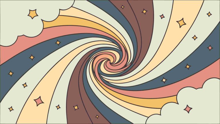 Retro Spiral Background with Stars and Clouds, vector design Generative AI
