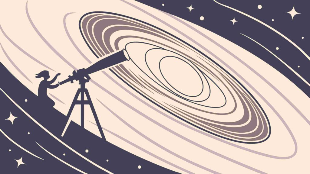 Person Observing Cosmic Galaxy with Telescope, vector design Generative AI