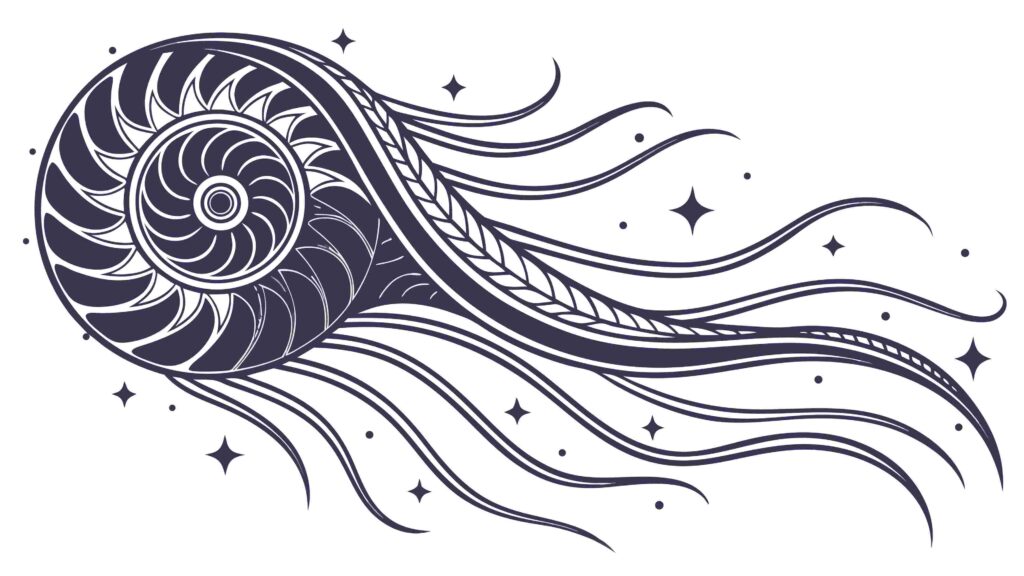Ornate Fibonacci Spiral Shell with Flowing Lines, vector design Generative AI