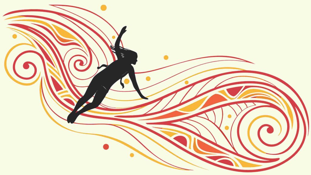 Abstract Flowing Lines with Person Jumping Graphic, vector design Generative AI