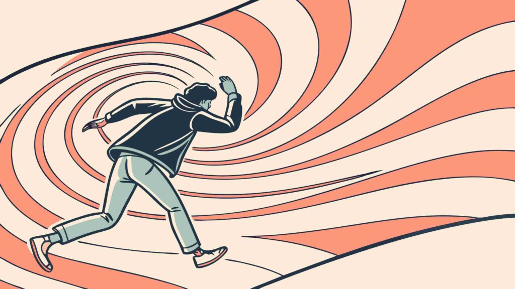 Retro Swirl Background with Person Running, vector design Generative AI