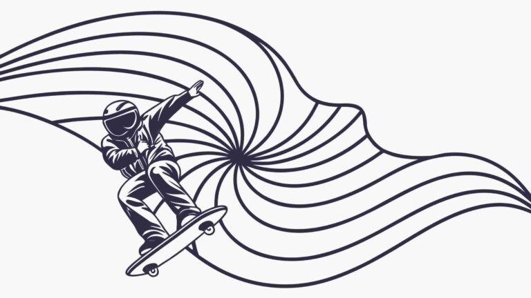 Abstract Spiral Swirl with Dynamic Skater Silhouette, vector design Generative AI