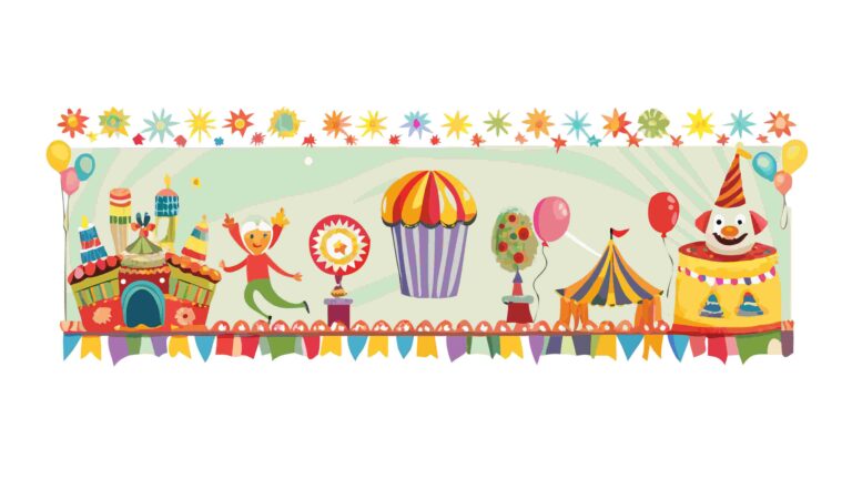 Festive Circus Fairground Border with Hot Air Balloons, vector design Generative AI