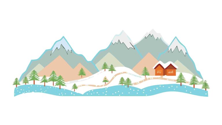 Serene Mountain Village Landscape with Rustic Homes, vector design Generative AI