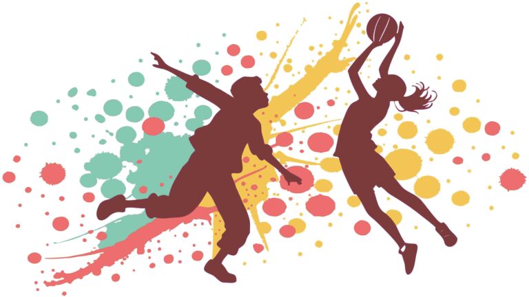 Dynamic Basketball Duo with Colorful Abstract Splatters Vector, vector design Generative AI