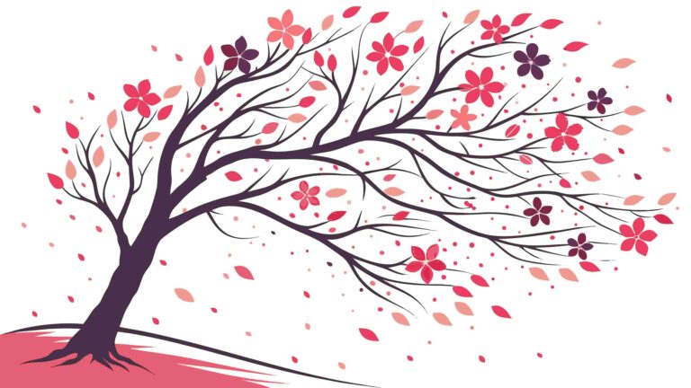 Bare Tree with Cherry Blossom Petals in Wind Vector Art, vector design Generative AI