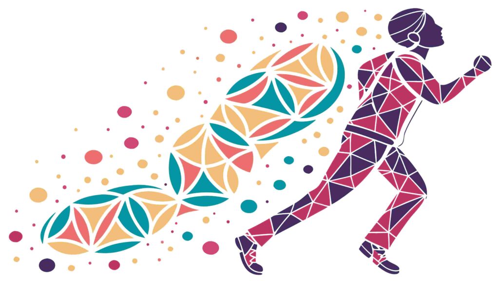 Geometric Runner in Motion with Abstract Patterns Vector, vector design Generative AI