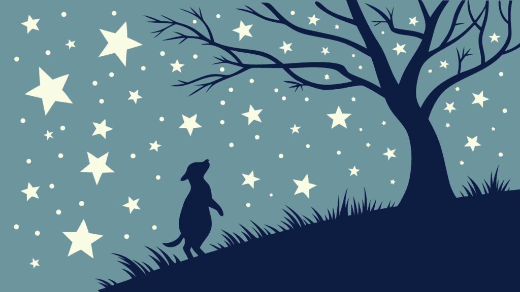Child Looking at Starry Night Sky with Tree Vector Scene, vector design Generative AI