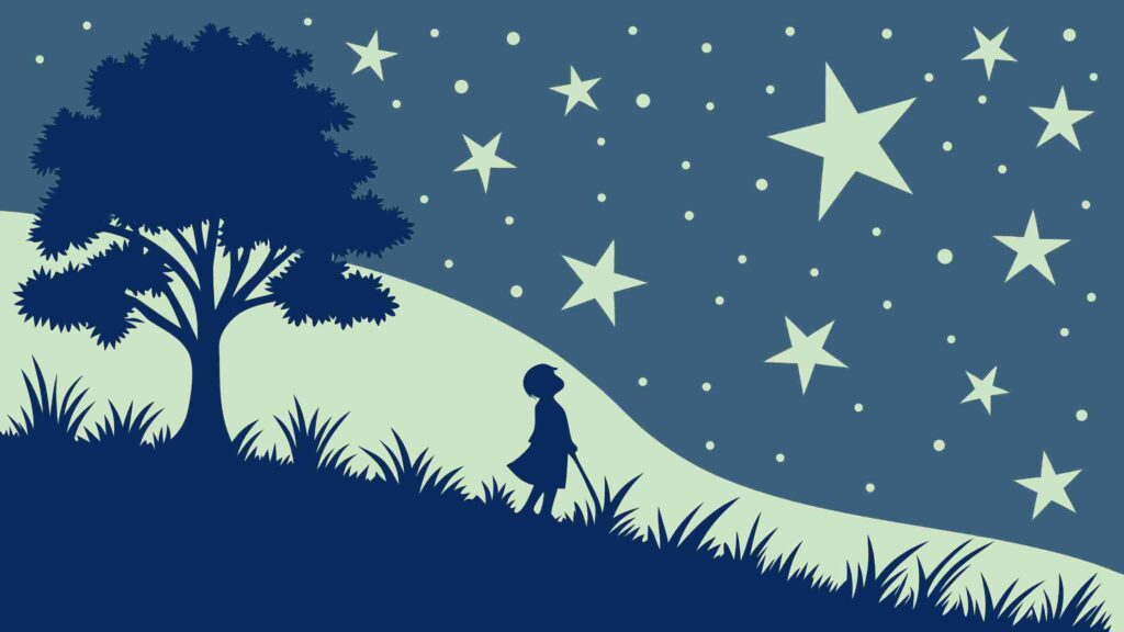Majestic Tree Silhouette Under Starry Night Sky Vector, vector design Generative AI