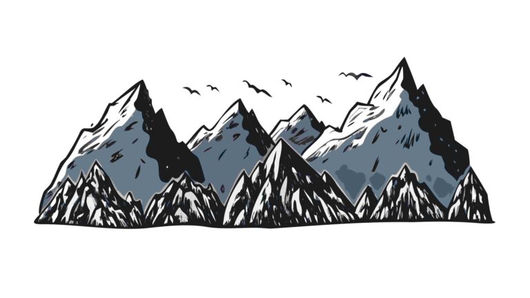 Majestic Snow-Capped Mountain Range Panorama with Blue Sky, vector design Generative AI