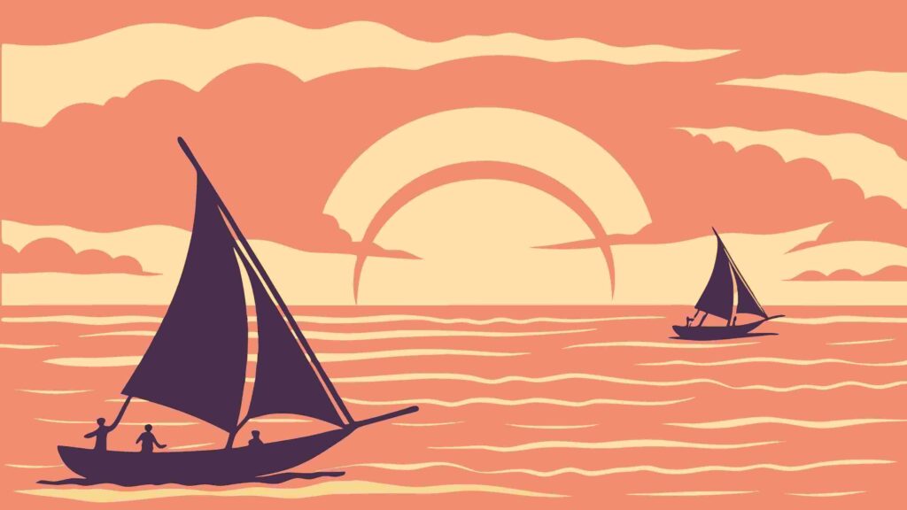 Sailboats at Sunset on Open Sea Vector Landscape, vector design Generative AI