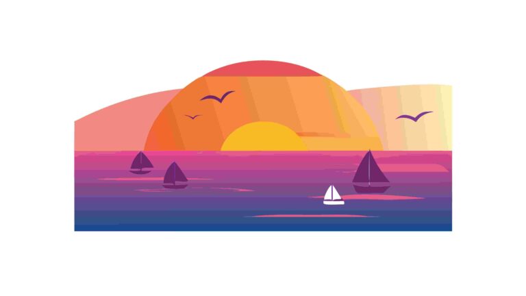 Minimalist Sailboats at Sunset Vector Seascape, vector design Generative AI