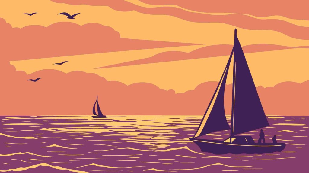 Picturesque Sailboats at Sunset Seascape Vector, vector design Generative AI