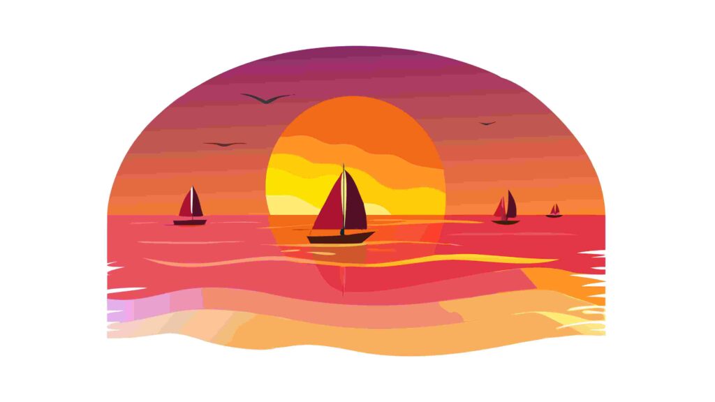 Abstract Sunset Seascape with Sailboats Vector Art, vector design Generative AI