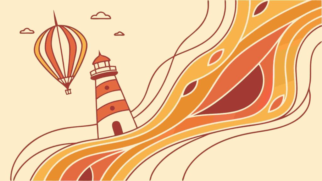 Colorful Lighthouse and Hot Air Balloon Coastal Landscape, vector design Generative AI