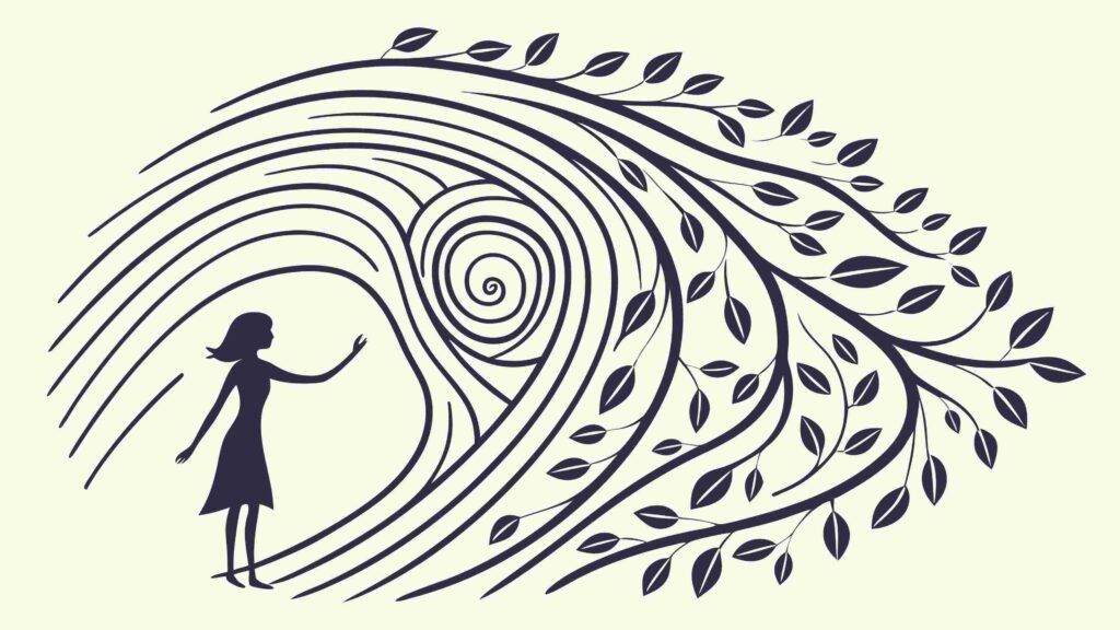 Girl Watering Tree with Swirling Roots Abstract Vector, vector design Generative AI