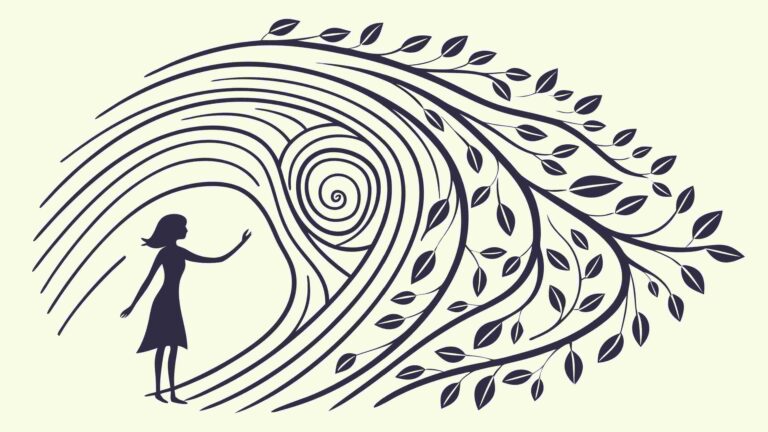 Girl Watering Tree with Swirling Roots Abstract Vector, vector design Generative AI