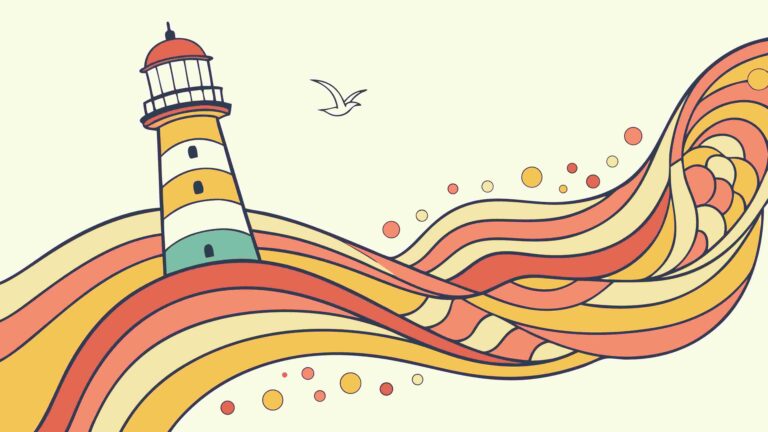 Coastal Lighthouse with Swirling Scenic Path Vector Art, vector design Generative AI