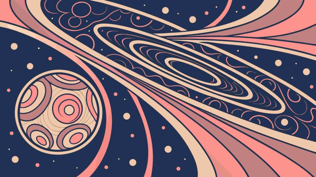 Colorful Cosmic Planets and Swirling Galaxy Vector Art, vector design Generative AI