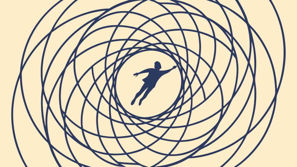Figure Diving into Abstract Concentric Swirls, vector design Generative AI