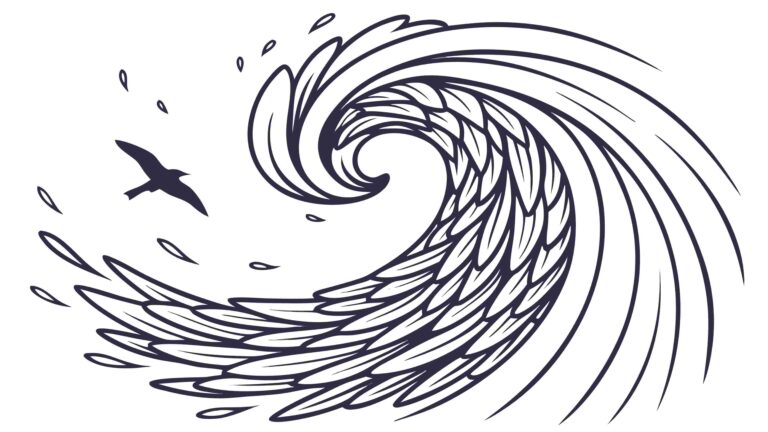 Abstract Ocean Wave with Bird Dynamic Line Art, vector design Generative AI