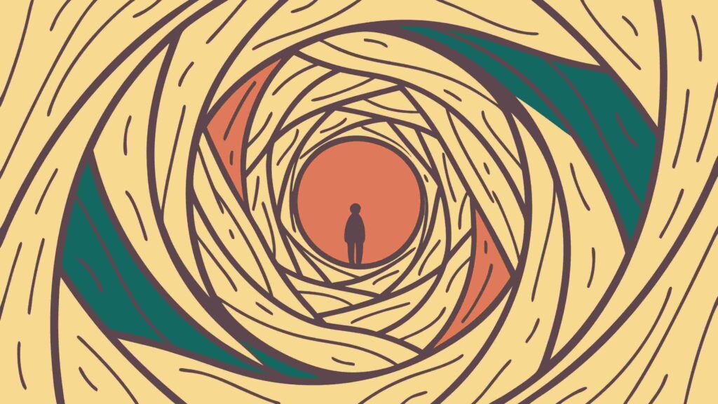 Abstract Spiral Tunnel with Central Figure Perspective, vector design Generative AI