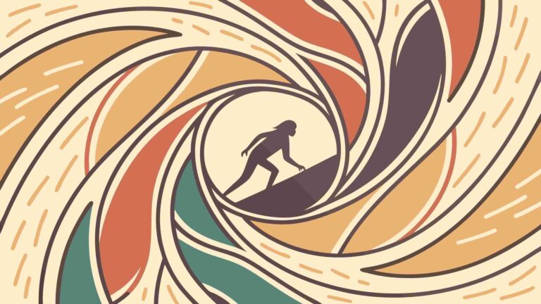 Surfer Riding Abstract Swirling Ocean Wave Art, vector design Generative AI