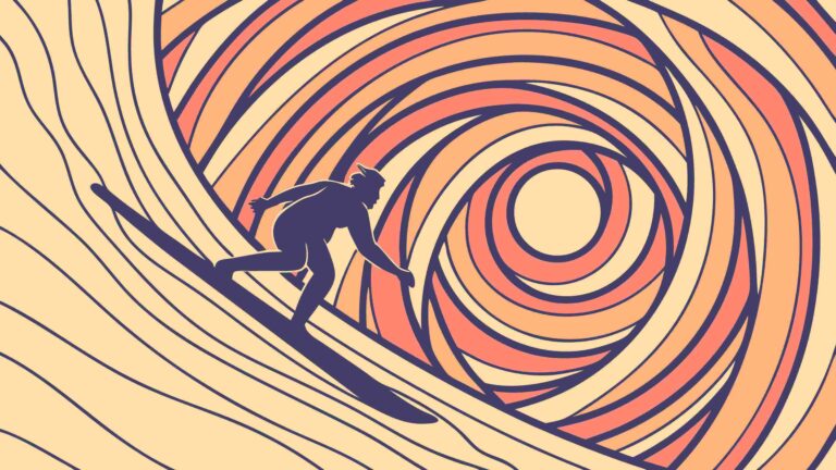 Abstract Surfer on Swirling Wave Dynamic Line Art, vector design Generative AI