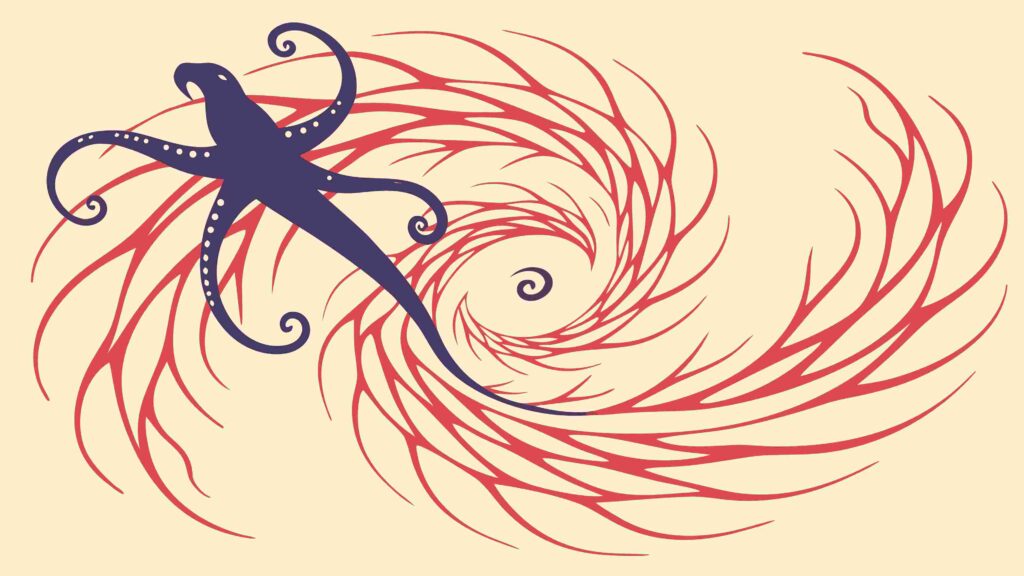 Abstract Swirling Tentacles Dynamic Red Design, vector design Generative AI