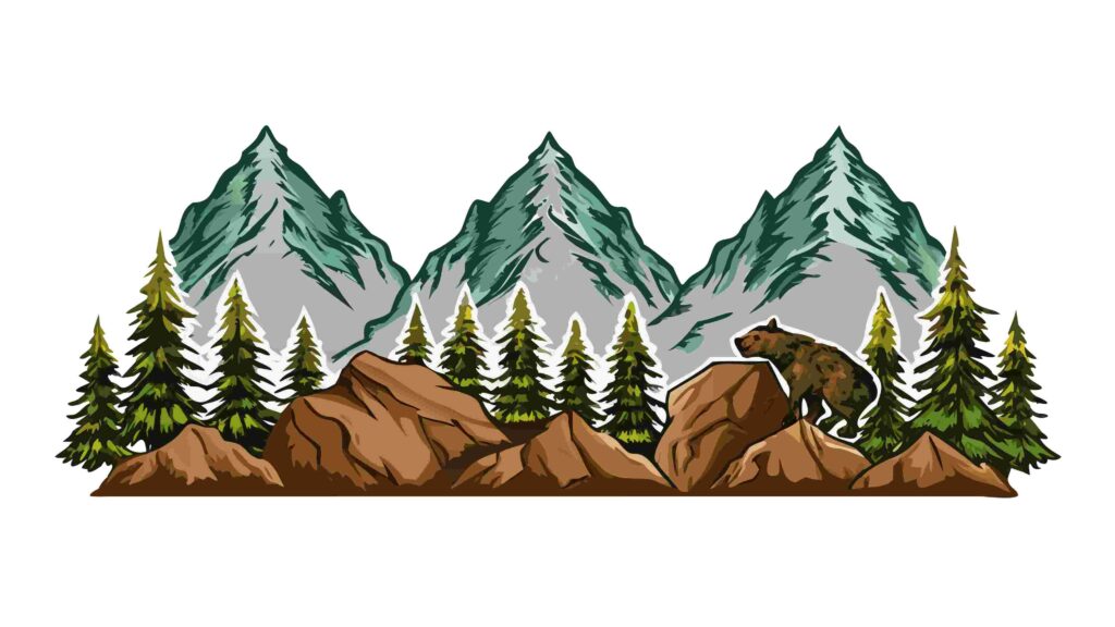 Lush Green Mountain Landscape Border with Dense Forest Trees, vector design Generative AI