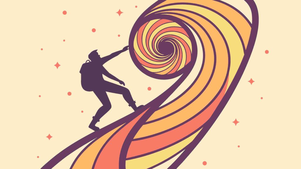 Man Pushing Abstract Swirl Uphill Personal Growth, vector design Generative AI