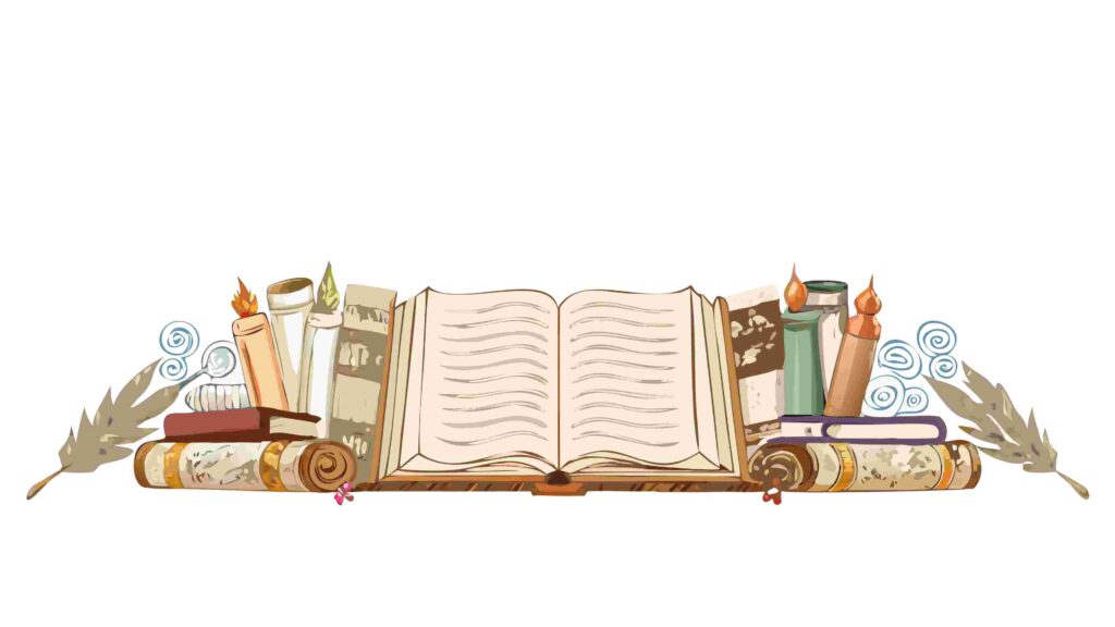 Whimsical Open Book Border with Soaring Birds and Scrolls, vector design Generative AI