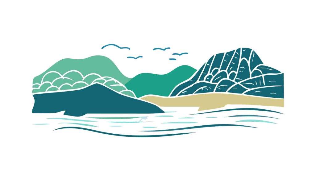Vibrant Coastal Mountain Seascape Abstract Layers, vector design Generative AI