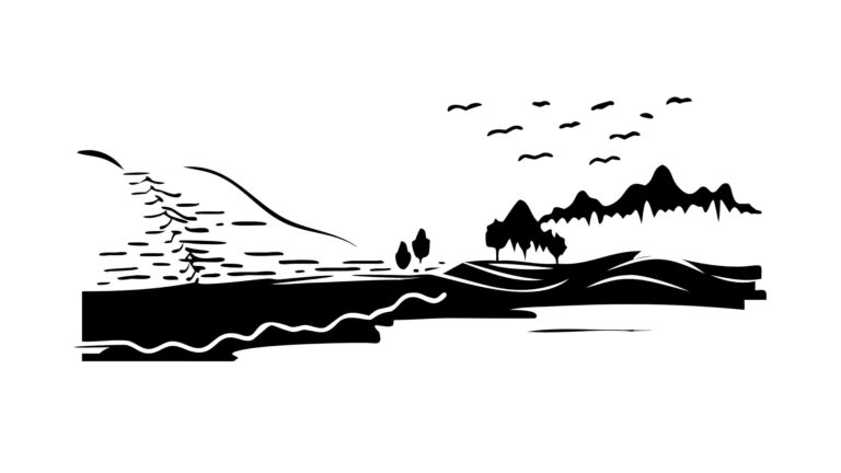 Abstract Coastal Landscape Minimalist Line Art, vector design Generative AI
