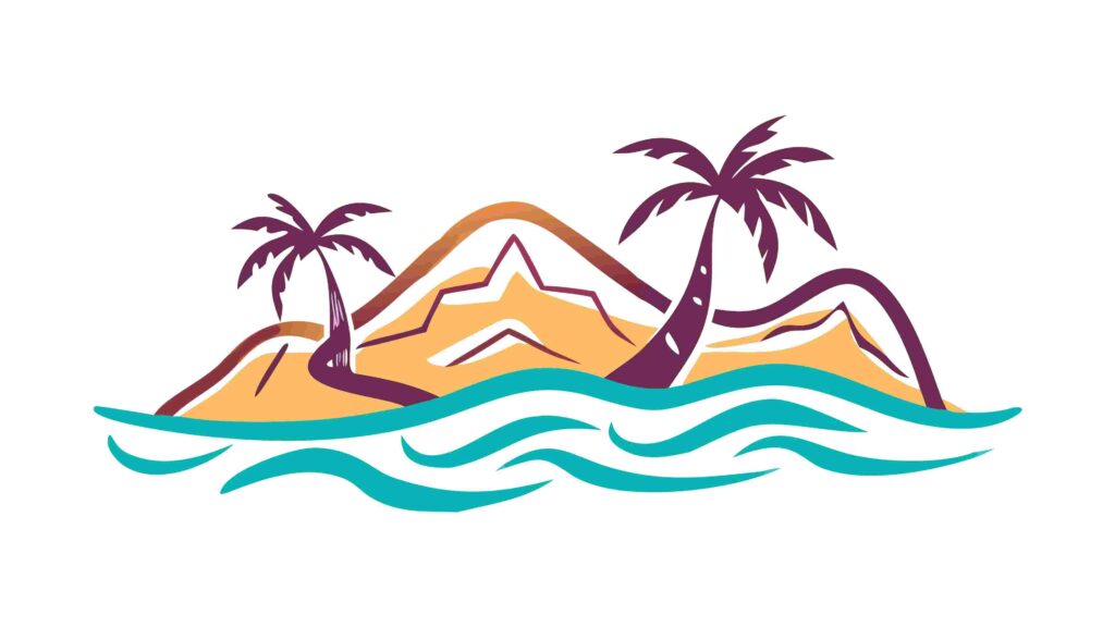 Tropical Island Mountain Landscape Vector Scene, vector design Generative AI