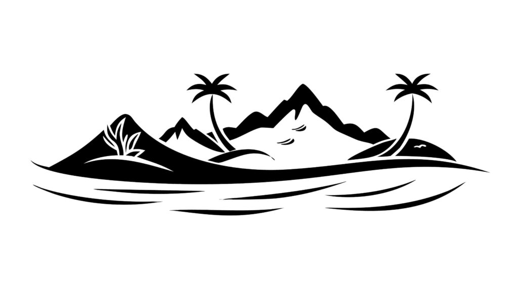 Tropical Island Silhouette with Palms Vector Art, vector design Generative AI
