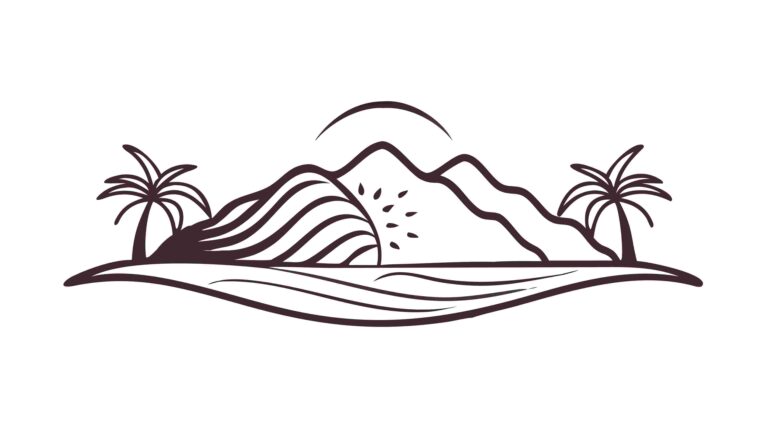 Mountain Island Silhouette with Palm Trees Vector, vector design Generative AI