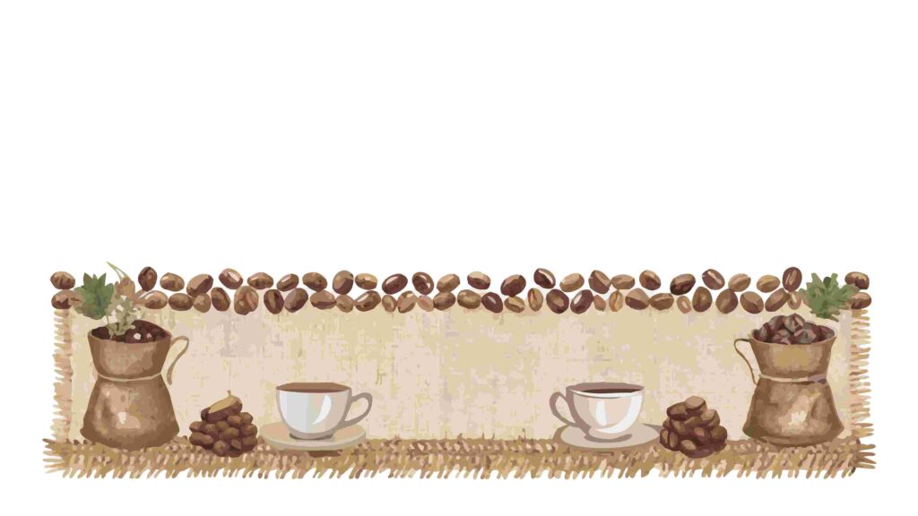 Rustic Coffee Themed Border with Beans, Cups, and Sacks, vector design Generative AI