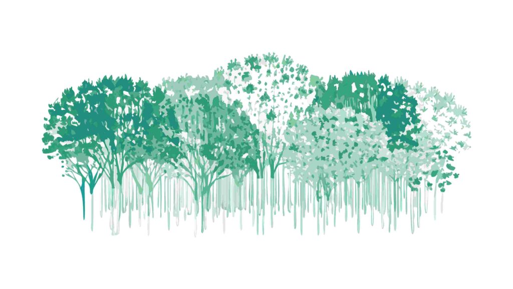 Abstract Watercolor Trees Bush Cluster Vector, vector design Generative AI