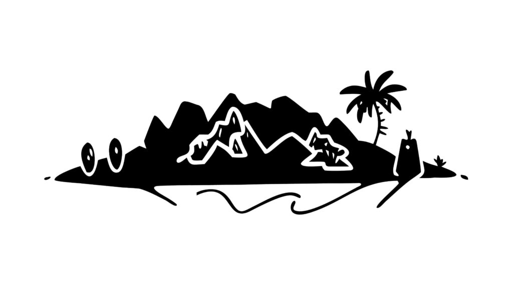 Mountain Island Silhouette with Palm Trees Vector, vector design Generative AI