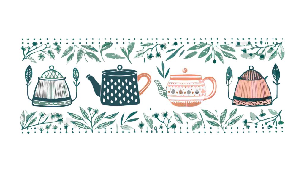 Whimsical Teapot and Floral Motif Border in Pastel Colors, vector design Generative AI