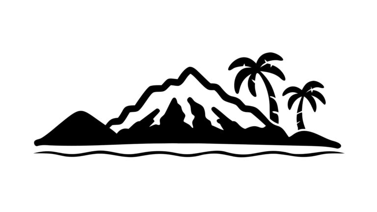 Mountain Island Silhouette Multi-Palm Vector, vector design Generative AI