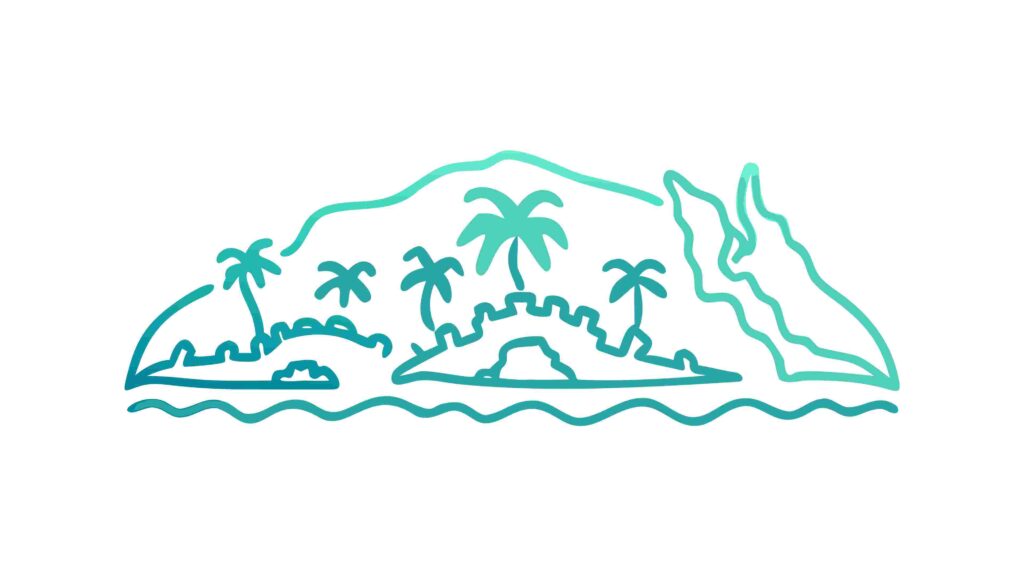 Tranquil Tropical Island with Palm Trees and Ocean, vector design Generative AI