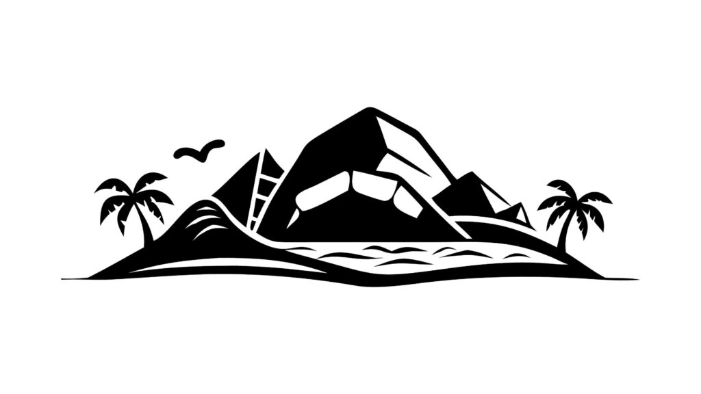 Flat Design Island Landscape with Palms and Waves, vector design Generative AI