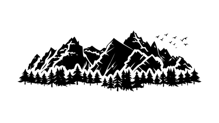 Rugged Mountain Range with Dense Forest Silhouette, vector design Generative AI