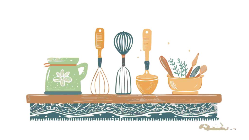 Rustic Kitchen Utensils and Baking Ingredients Border, vector design Generative AI