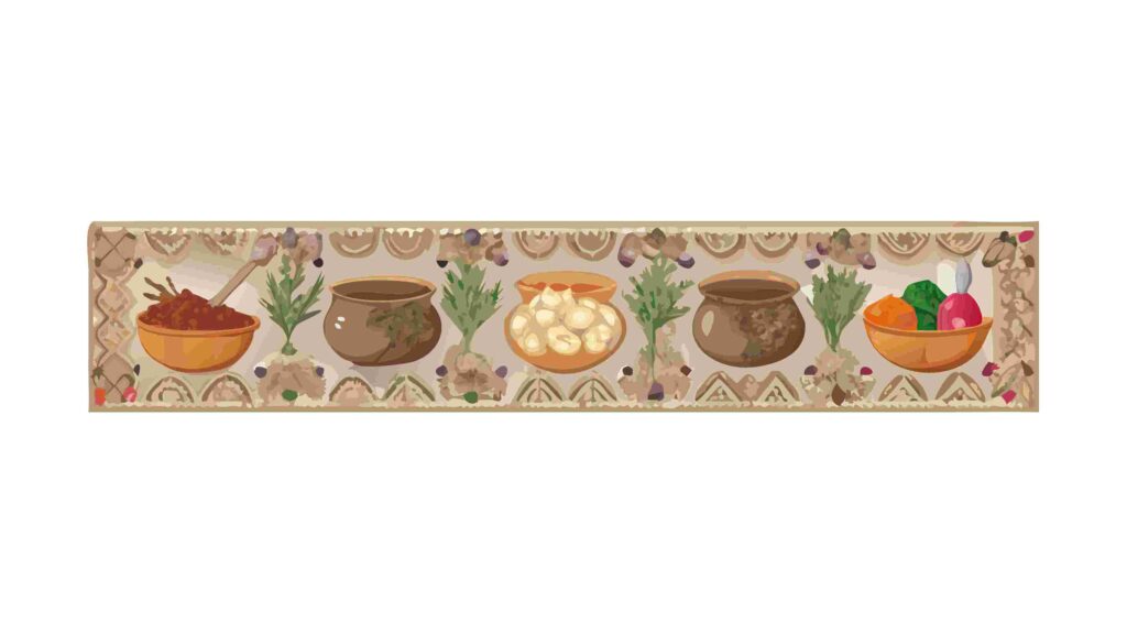 Harvest Basket Border with Autumn Fruits and Grains, vector design Generative AI