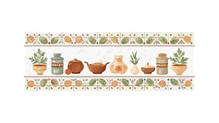 Rustic Kitchen Countertop Border with Jars and Cookware, vector design Generative AI